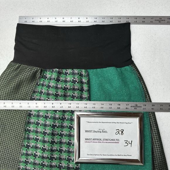 Green 3 Skirt Women Medium Upcycled Vintage Fabric Patchwork Academia Preppy USA - Picture 4 of 8